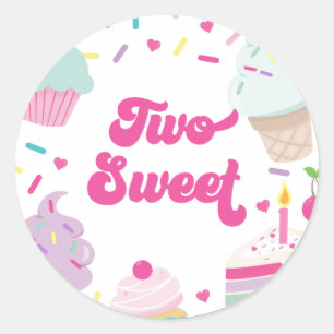 Sticker Rond Glace et gâteau Deux Douce 2e anniversaire