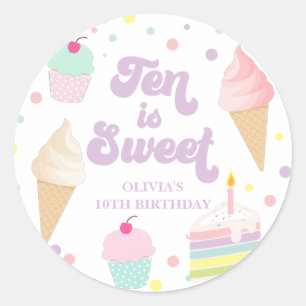 Sticker Rond Glace et gâteau Dix ans c'est doux  10e anniversai