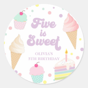 Sticker Rond Glace et gâteau Five est un cinquième anniversaire