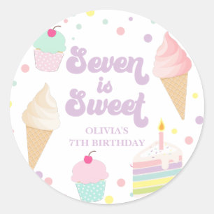 Sticker Rond Glace et Gâteau Sept est Douce 7e Anniversaire