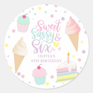 Sticker Rond Glace et gâteau sucré sassy six 6e anniversaire