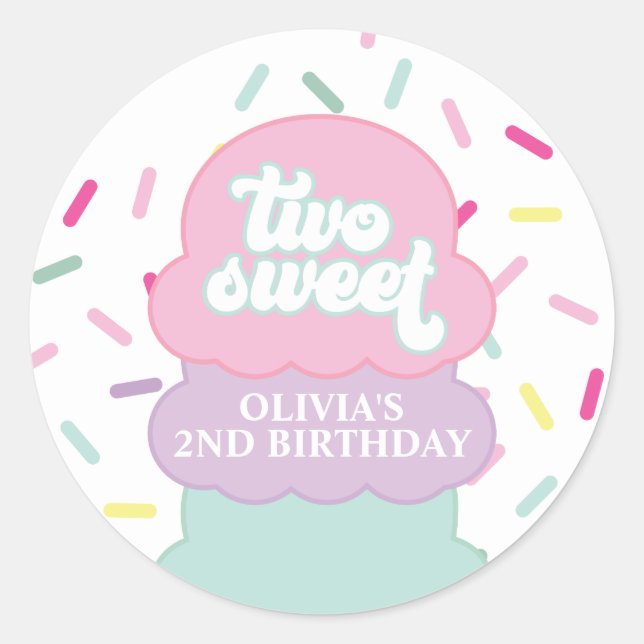 Sticker Rond Glace et pépites Deux Douce 2e anniversaire (Devant)