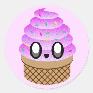 Sticker Rond glace kawaii aux framboises et paillettes