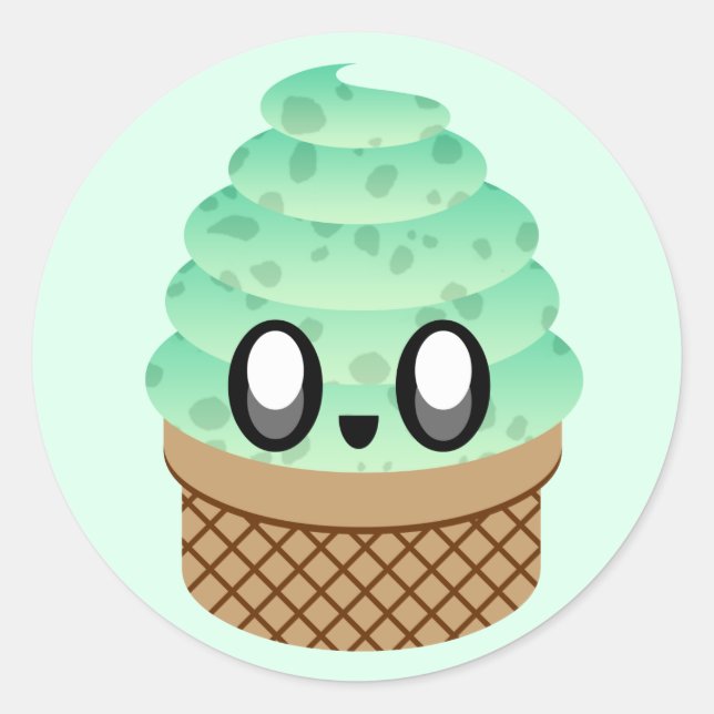 Sticker Rond glace kawaii menthe chocolatée (Devant)