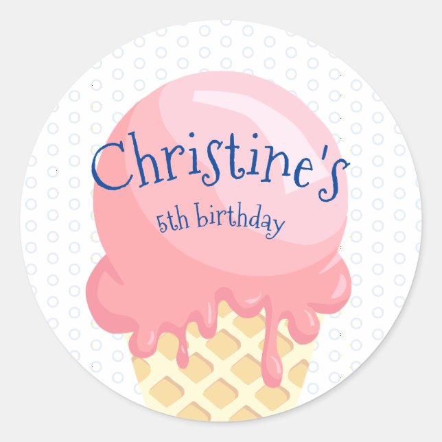 Sticker Rond Glace kids anniversaire rose bleu nom  (Devant)