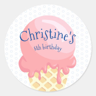 Sticker Rond Glace kids anniversaire rose bleu nom 
