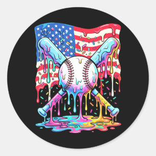 Sticker Rond Glace patriotique drapeau américain de baseball dr
