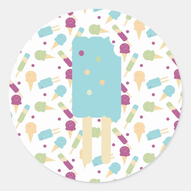 Sticker Rond Glace Pop Bleu Crème Sprinkles Récompense (Devant)
