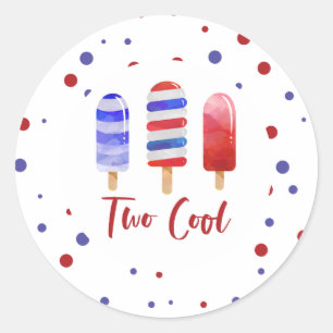 Sticker Rond Glace Pops Deux Cool Rouge Blanc Bleu 2e anniversa