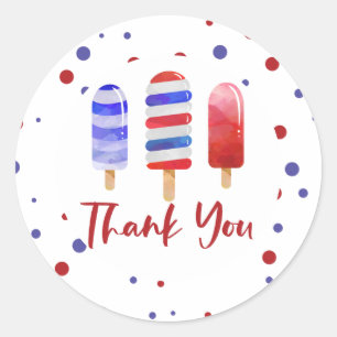 Sticker Rond Glace Pops Un Rouge Blanc Bleu Merci
