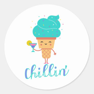 Sticker Rond Glace sarcelle amusante et décontractée pour soiré