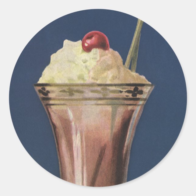 Sticker Rond Glace vintage, crème fouettée et cerise (Devant)