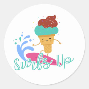 Sticker Rond Glaces d'été de surf amusant et mignon favori