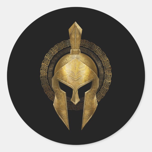 Sticker Rond Gladiateur d'or Spartan Casque Guerrier Sparte Gre (Devant)
