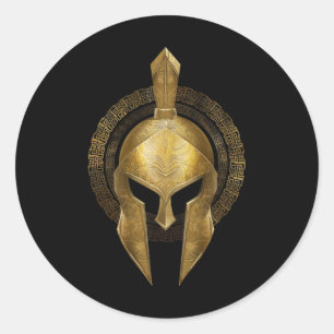 Sticker Rond Gladiateur d'or Spartan Casque Guerrier Sparte Gre