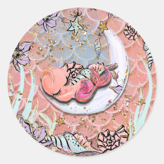 Sticker Rond Glam Baby Mermaid Girls Baby shower fête d'anniver (Devant)