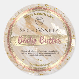 Sticker Rond Glam Beige Marbre Or Effet Foil Beurre du corps