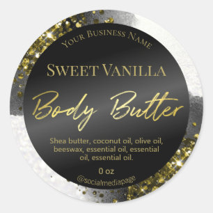 Sticker Rond Glam Black White Gold Parties scintillant Corps B