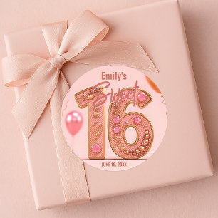 Sticker Rond Glam Blush Rose et Or Pierres Précieuses Sweet Sei
