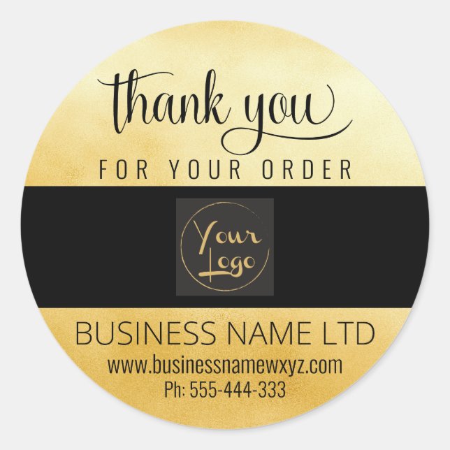 Sticker Rond Glam Business Merci Gold Black Ajouter votre logo (Devant)