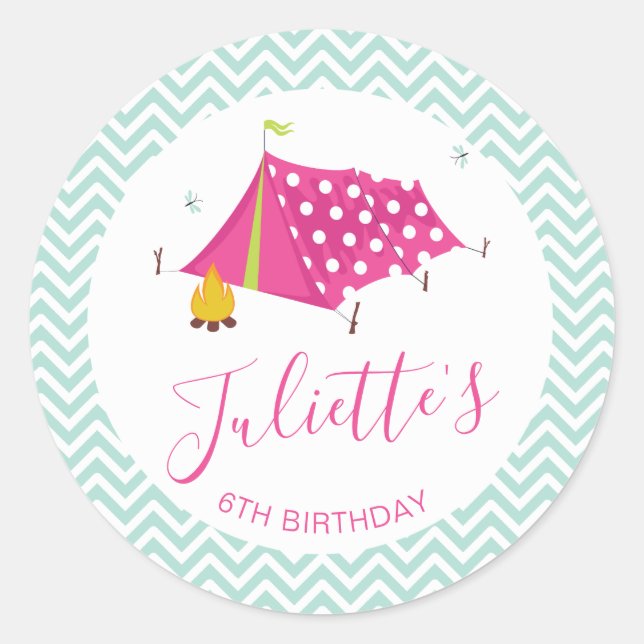 Sticker Rond Glam Camp Makeover Girls Anniversaire Enveloppe Sc (Devant)