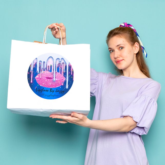 Sticker Rond Glam d'emballage de maquillage rose bleu lipgloss (Lipgloss Makeup Pink Bluei Drip Packaging Glam Classic Round Sticker)