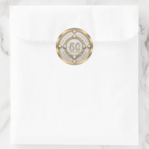 Sticker Rond Glam Diamond & Gold Frame 50e anniversaire de Mari