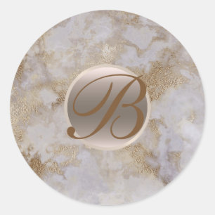 Sticker Rond Glam en marbre doré moderne chic Monogramme initia