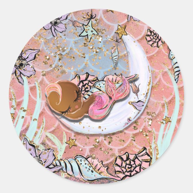 Sticker Rond Glam Ethnic Mermaid Baby shower fête d'anniversair (Devant)