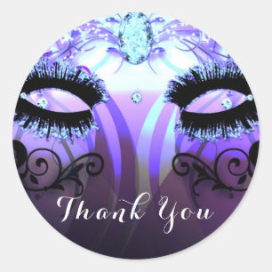 Sticker Rond Glam Eyelashes Purple Masquerade Party Favoriser