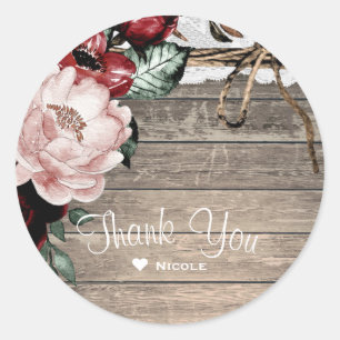 Sticker Rond Glam Floral Rustic Wood & Lace Barn Mariage