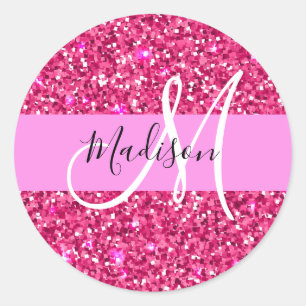 Sticker Rond Glam Girly Parties scintillant rose étincelle Nom