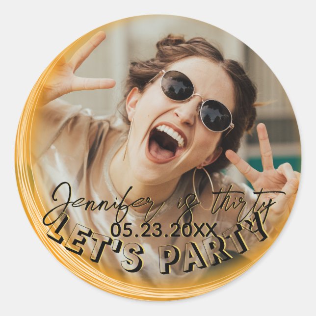 Sticker Rond Glam Girly Photo Script 20 30 40 e fête d'annivers (Devant)
