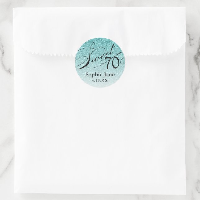 Sticker Rond Glam Glitter Aqua Blue Joyeux Anniversaire (Sac)