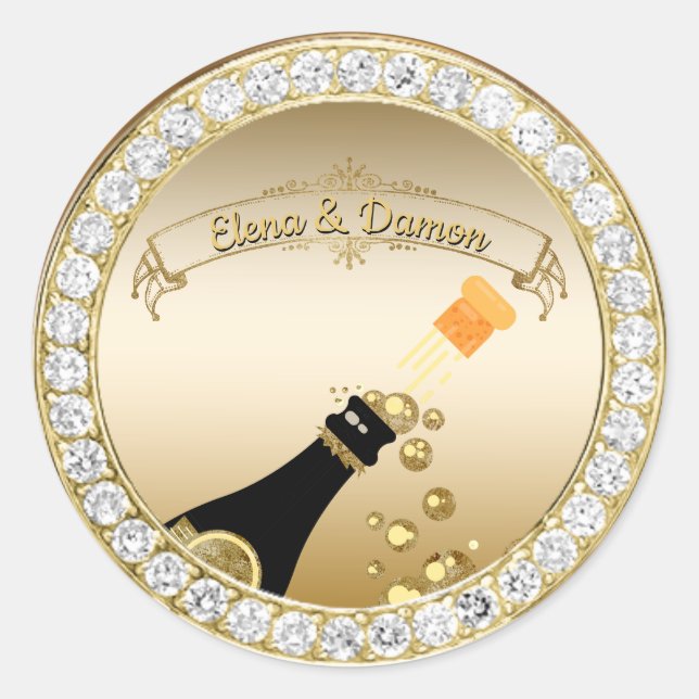 Sticker Rond Glam Gold Champagne & Diamonds (Devant)