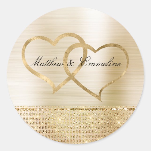 Sticker Rond Glam Gold Glitz Sparkle Hearts Mariage (Devant)