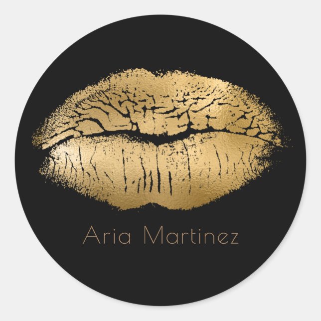 Sticker Rond Glam Gold Lips Kiss Black Maquillage personnalisé (Devant)