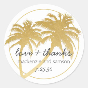 Sticker Rond Glam Gold Palm Tree Beach Mariage Amour et Merci