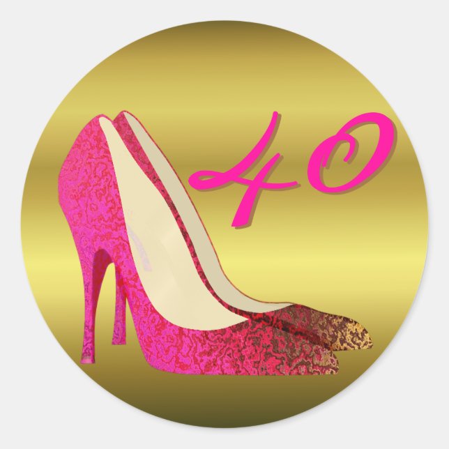 Sticker Rond Glam Gold & Pink Stiletto Anniversaire (Devant)