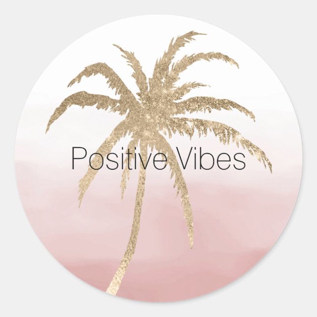 Sticker Rond Glam Gold Tropical Palm Pink ombre (Devant)