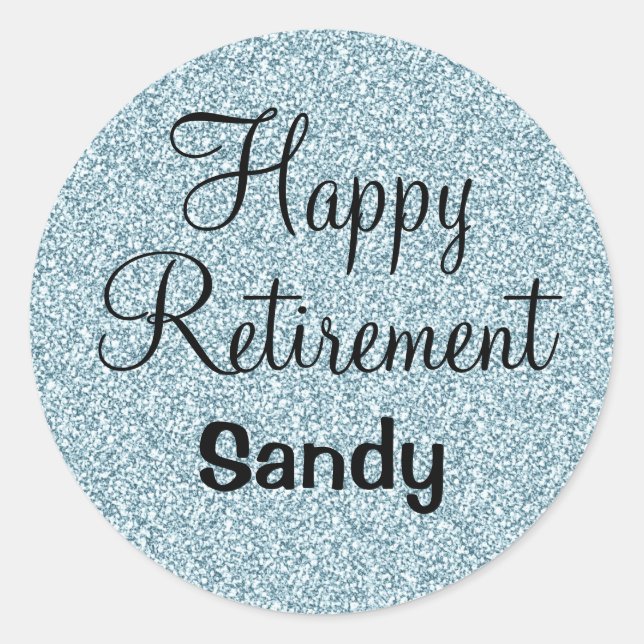 Sticker Rond Glam Happy Retirement Bleu Parties scintillant Arg (Devant)