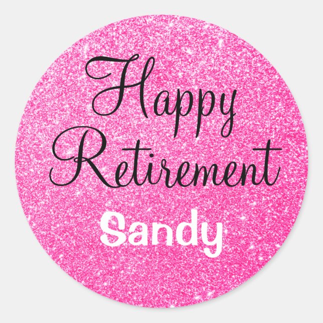 Sticker Rond Glam Happy Retirement Hot rose Parties scintillant (Devant)