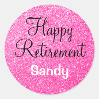 Sticker Rond Glam Happy Retirement Hot rose Parties scintillant