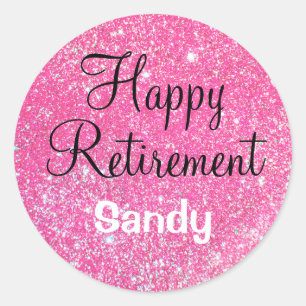 Sticker Rond Glam Happy Retirement Hot rose Parties scintillant