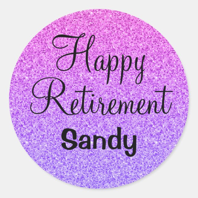 Sticker Rond Glam Happy Retirement Ombre Purple Parties scintil (Devant)
