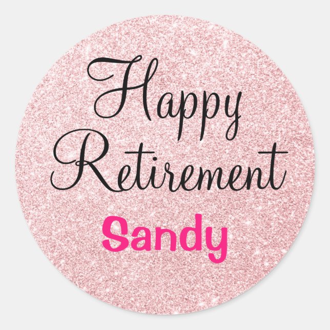 Sticker Rond Glam Happy Retirement Rose Gold Parties scintillan (Devant)