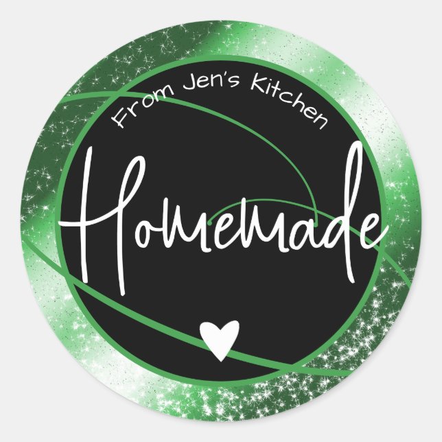 Sticker Rond Glam Luxe Parties scintillant Parkle Green Coeur f (Devant)