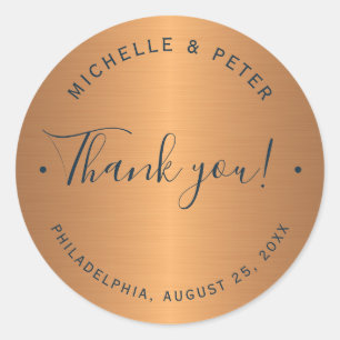 Sticker Rond Glam métal cuivre or mariage merci