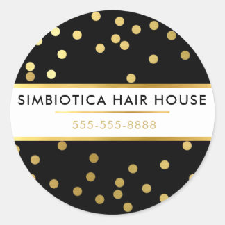 Sticker Rond GLAM MODERNE CONFETTI poka dot faux or noir
