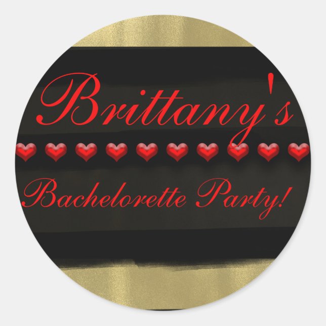 Sticker Rond Glam moderne Gold Red Hearts Bachelorette Favorise (Devant)